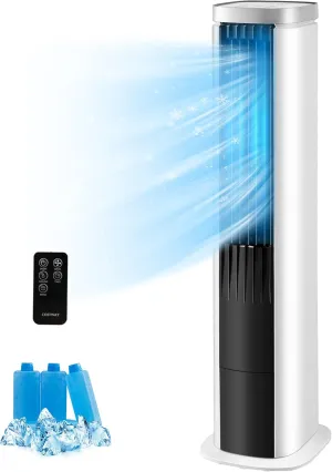 COSTWAY Evaporative Air Cooler, 40-Inch Bladeless Tower Cooler with Remote Control, 4 Ice Packs, 4 Speeds, 7H Timer, 60Oscillation, Quiet Portable Swamp Cooler Fan for Bedroom Home Office Tower bladeless fan for modern homes
