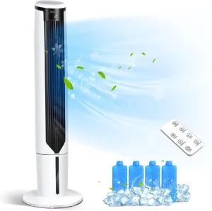 COSTWAY Evaporative Air Cooler, 41-inch Portable Oscillating Air Cooler with Remote, 3 Modes, 3 Speeds, LED Display, 9H Timer Auto-off, Quiet Standing Bladeless Tower Fan for Bedroom Home Office Tower bladeless fan for modern homes