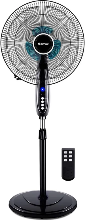 COSTWAY Pedestal Fan, Black-Double 3 Blades Fan with safety blade design