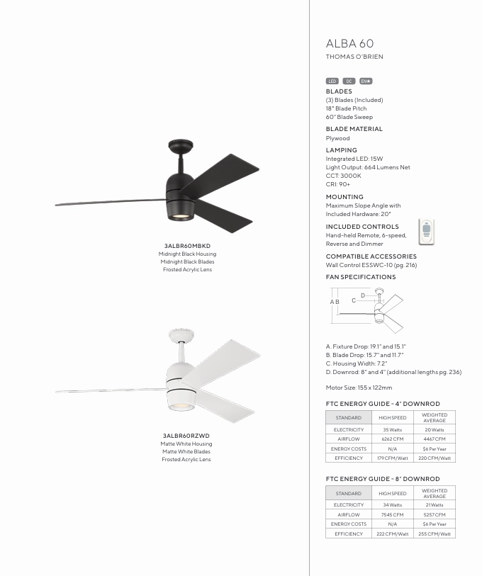 Craftmade Alba 60" DC Ceiling Fan with 15W LED and Remote