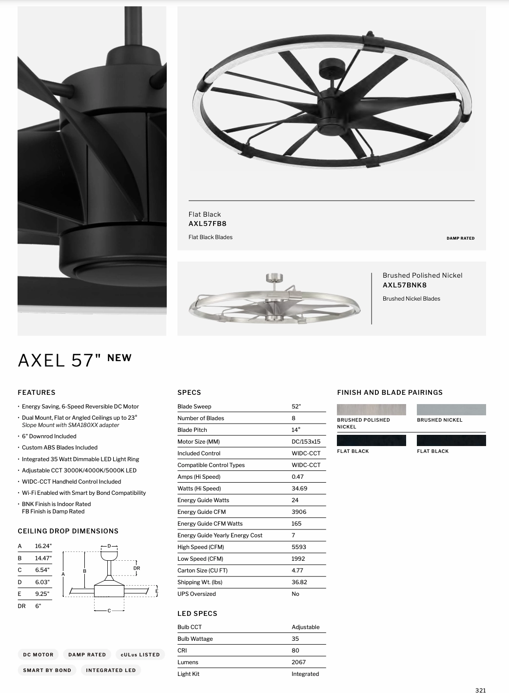 Craftmade Axel 57" DC Ceiling Fan with 35W LED and Remote