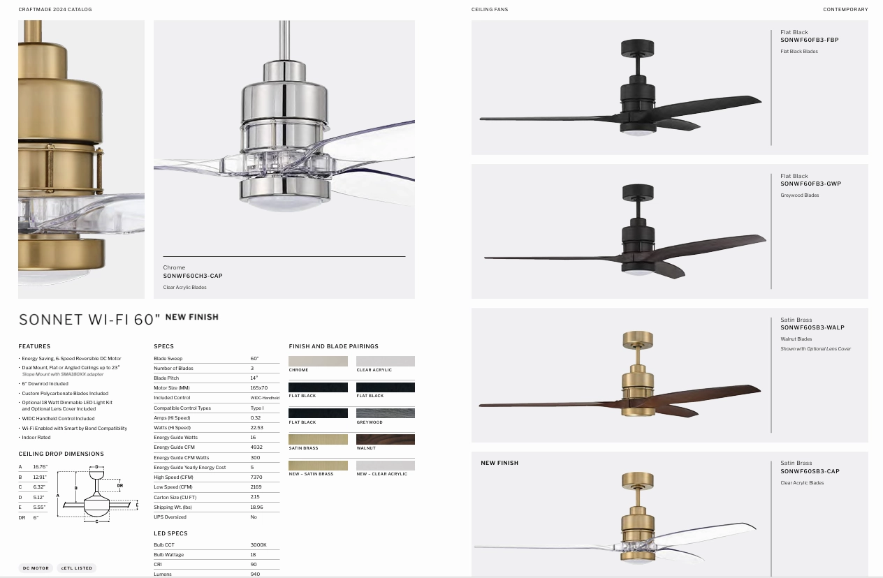 Craftmade Sonnet WiFi Smart DC Ceiling Fan with 18W LED and Remote