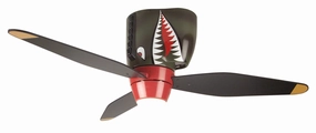 Craftmade WarPlanes 48" Pull Chain Kids Flushmount Ceiling Fan with LED Light in Warbird Black/Tiger Shark compact indoor fans for apartment use