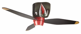 Craftmade WarPlanes 48" Pull Chain Kids Flushmount Ceiling Fan with LED Light in Warbird Black/Tiger Shark Ceiling fan with adjustable speed settings