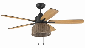 Craftmade Woven 52" Indoor/Outdoor Pull Chain Ceiling Fan with LED in Flat Black low-noise indoor fans for peaceful settings