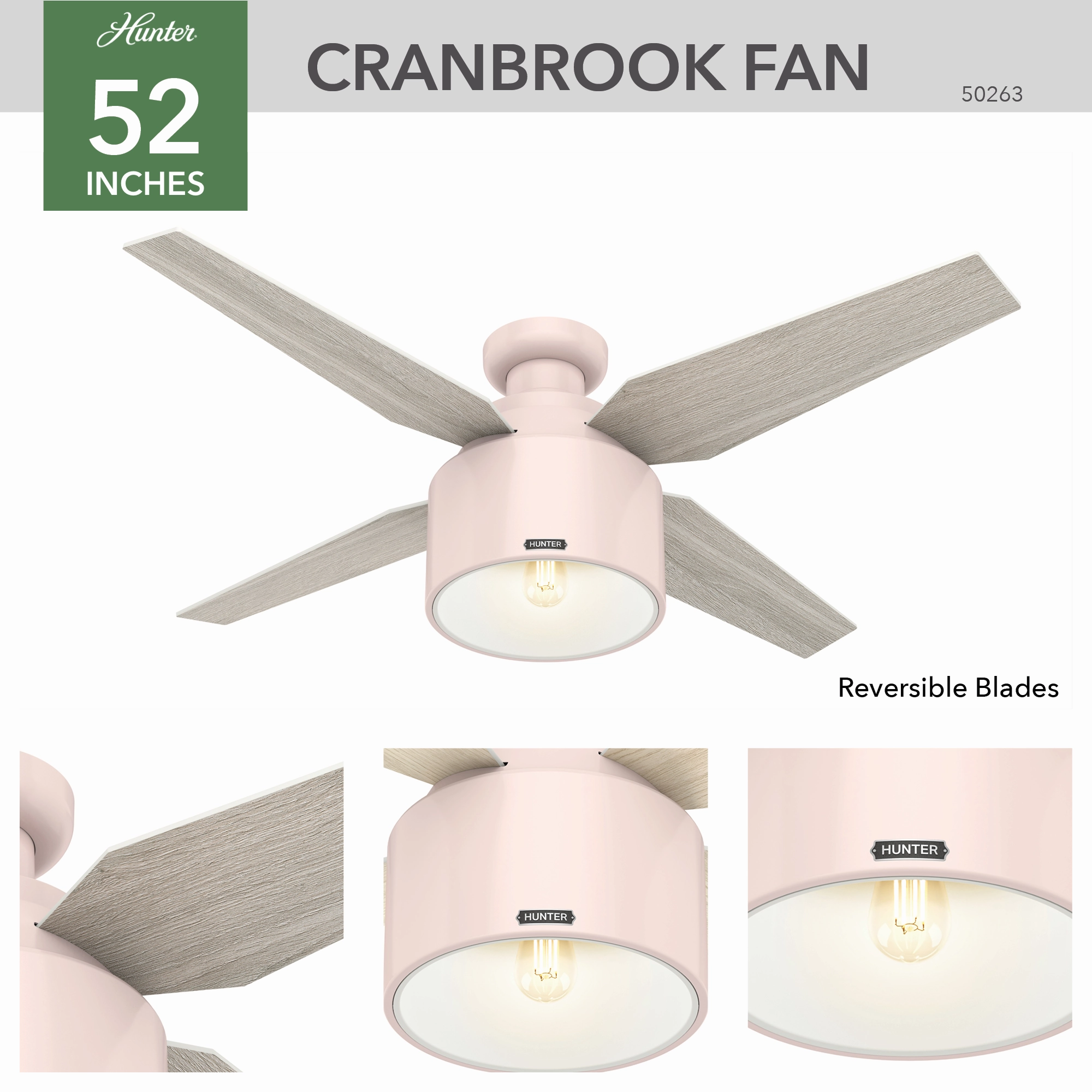 Cranbrook 52"Ceiling Fan Blush Pink