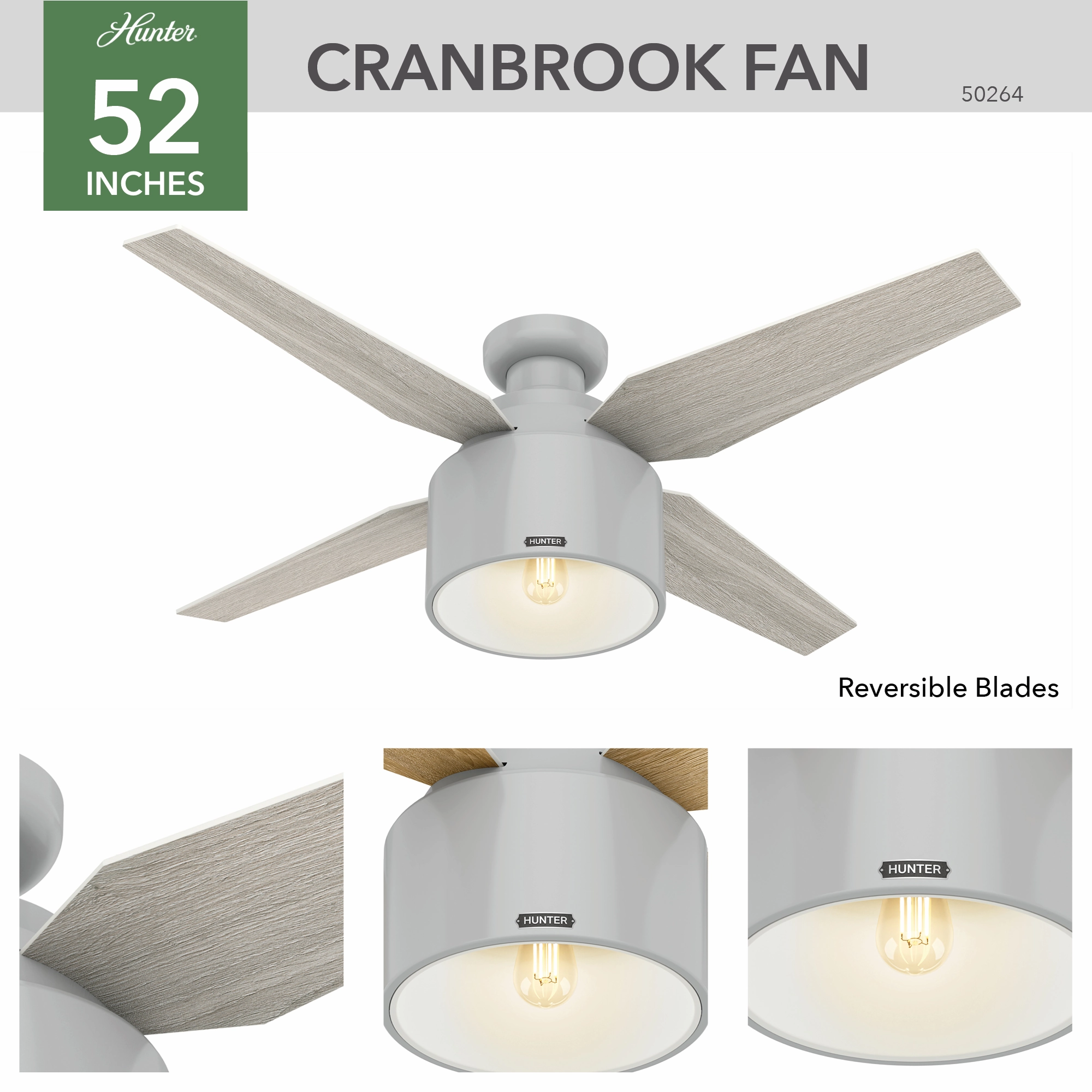 Cranbrook 52"Ceiling Fan Dove Grey