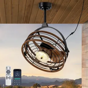 CROSSIO Outdoor Ceiling Fan with Lights, 23 Waterproof Gazebo Fan with Remote Control Smart App, Plug in Caged Ceiling Fan for Patios, Pergola Porch 360-degree rotating fan for home use