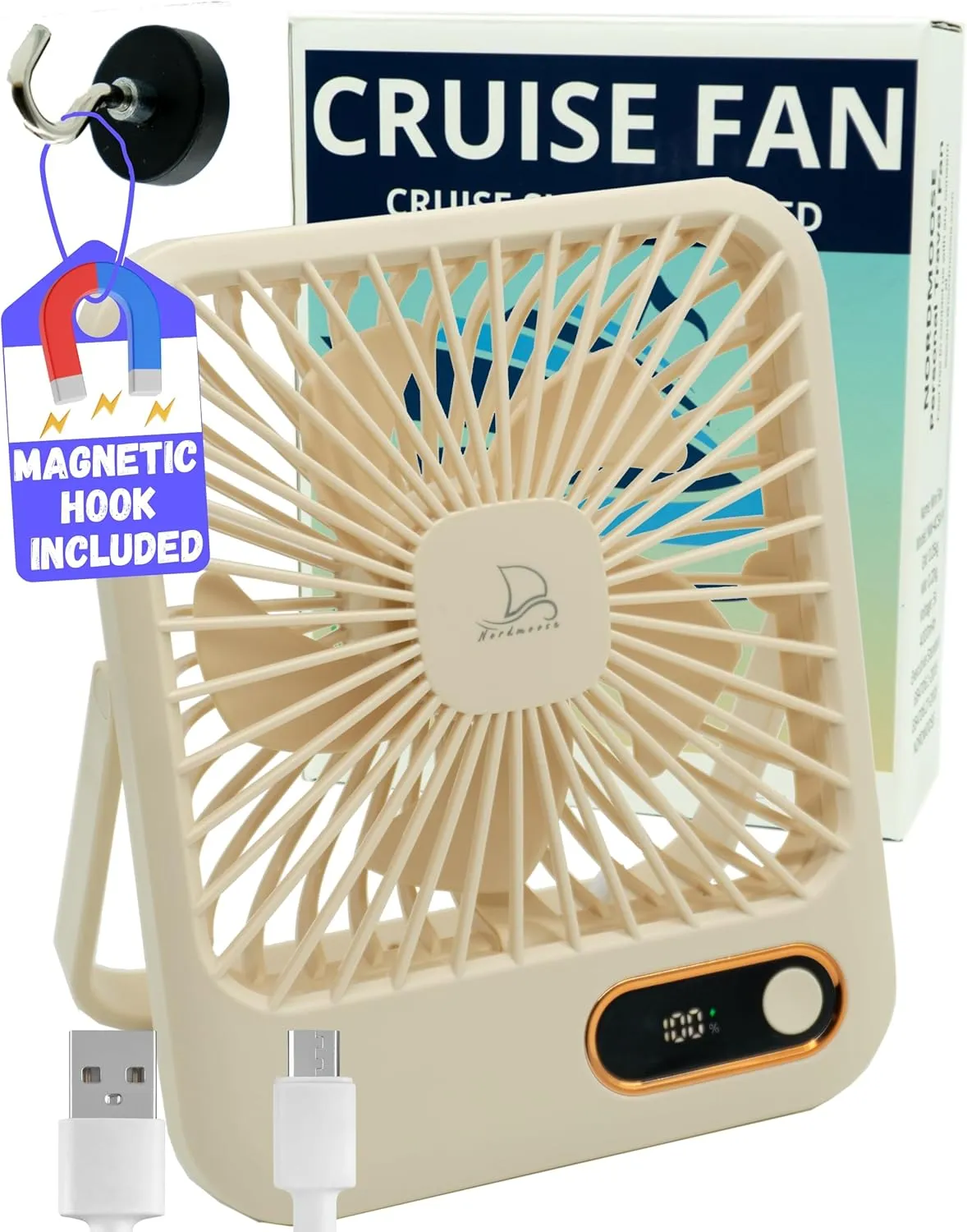 Cruise Ship Approved Fan  Up To 16 Hours Battery Life, USB Rechargeable, Battery-Powered Travel Fan for Sleeping  Magnetic Hook Included for Easy Hanging on Cabin Walls & Ceilings USB desktop fan for workspace
