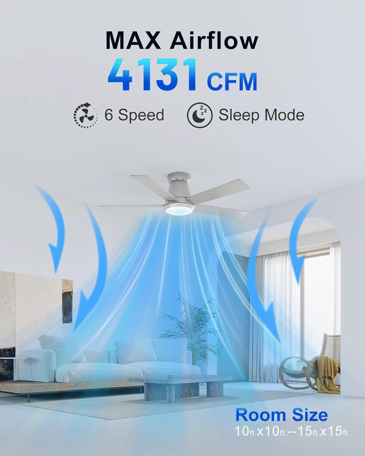 CubiCubi Ceiling Fans with Lights and Remote, 42 Inch Silver Low Profile Ceiling Fan with Light/APP Control, Flush Mount, Stepless Dimmable, 6 Speeds, Quiet, LED Smart Ceiling Fans for Indoor Bedroom