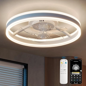 CubiCubi Modern Ceiling Fans with Lights, 20 Inch Black Fandelier with Remote Control and APP, LED Fan Light with 3CCT and 6 Wind Speeds, Low Profile Flush Mount Fan for Bedroom, Dining Room App-controlled remote fan for convenience