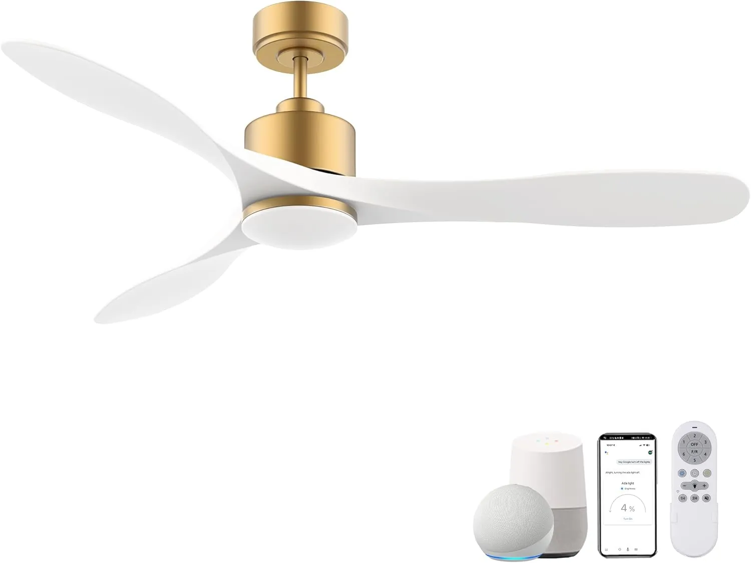cumilo 52" Smart Ceiling Fans with Lights Remote,Quiet DC Motor,Dimmable,Gold and White Outdoor Indoor Ceiling Fan,Control with Voice Alexa App, for Modern Bedroom Patios App-controlled remote fan for convenience