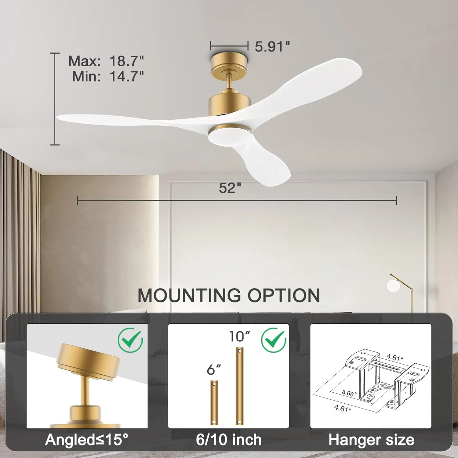 cumilo 52" Smart Ceiling Fans with Lights Remote,Quiet DC Motor,Dimmable,Gold and White Outdoor Indoor Ceiling Fan,Control with Voice Alexa App, for Modern Bedroom Patios