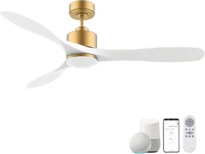 cumilo 52" Smart Ceiling Fans with Lights Remote,Quiet DC Motor,Dimmable,Gold and White Outdoor Indoor Ceiling Fan,Control with Voice Alexa App, for Modern Bedroom Patios App-controlled remote fan for convenience