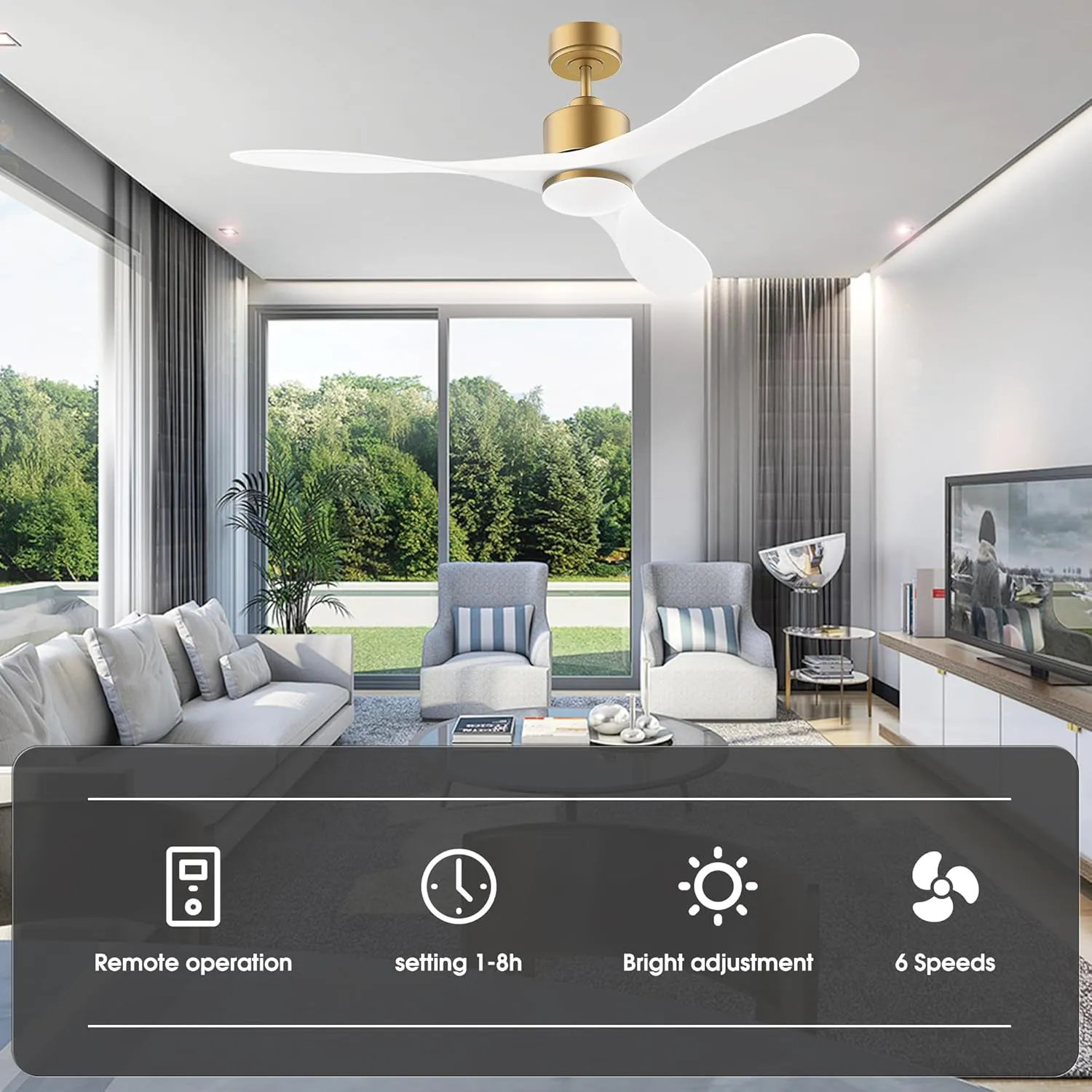 cumilo 52" Smart Ceiling Fans with Lights Remote,Quiet DC Motor,Dimmable,Gold and White Outdoor Indoor Ceiling Fan,Control with Voice Alexa App, for Modern Bedroom Patios