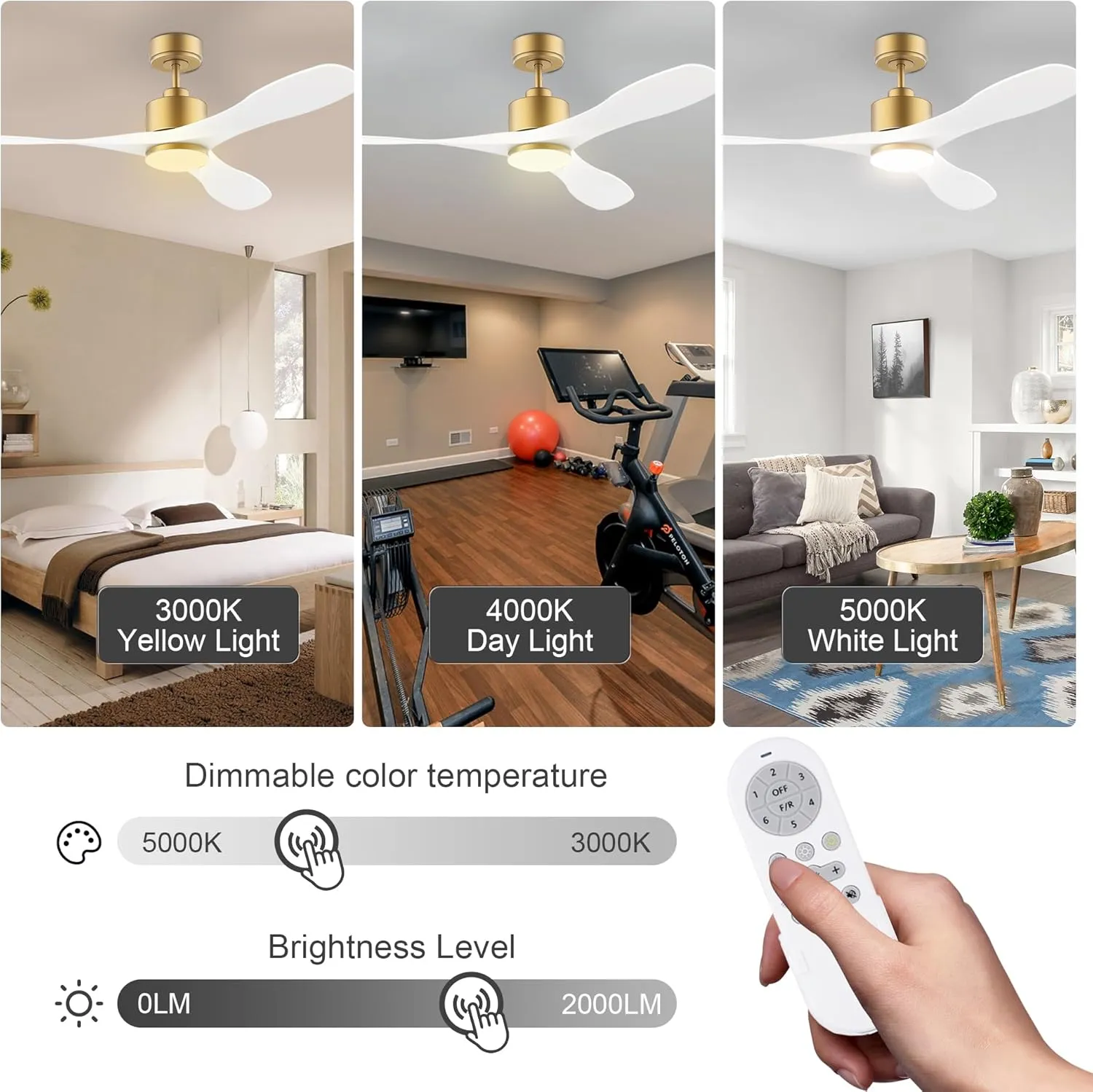 cumilo 52" Smart Ceiling Fans with Lights Remote,Quiet DC Motor,Dimmable,Gold and White Outdoor Indoor Ceiling Fan,Control with Voice Alexa App, for Modern Bedroom Patios