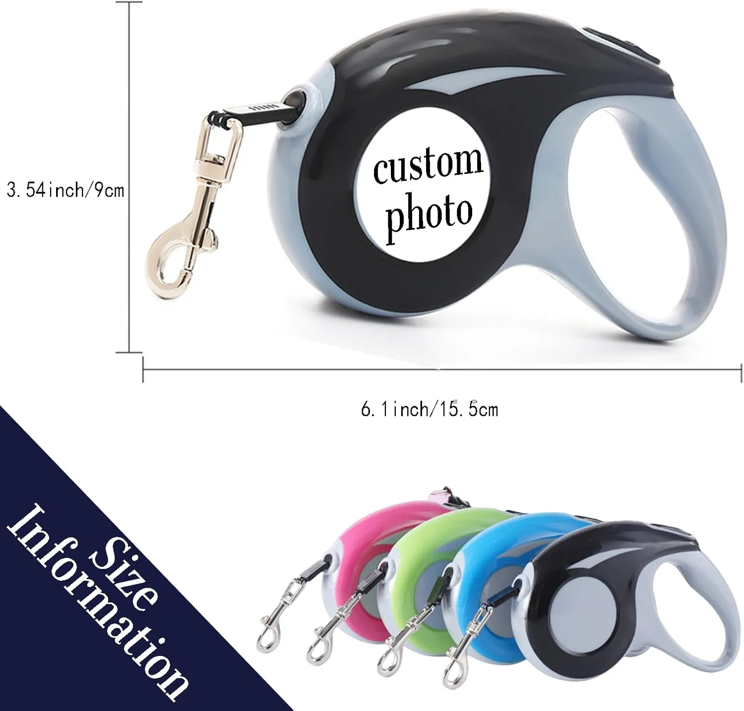 Custom Retractable Dog Leash with Photo and Text Personalized Retractable Dog Leash for Small/Large Dogs