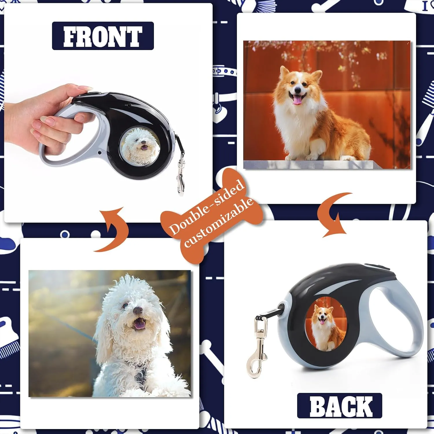 Custom Retractable Dog Leash with Photo and Text Personalized Retractable Dog Leash for Small/Large Dogs