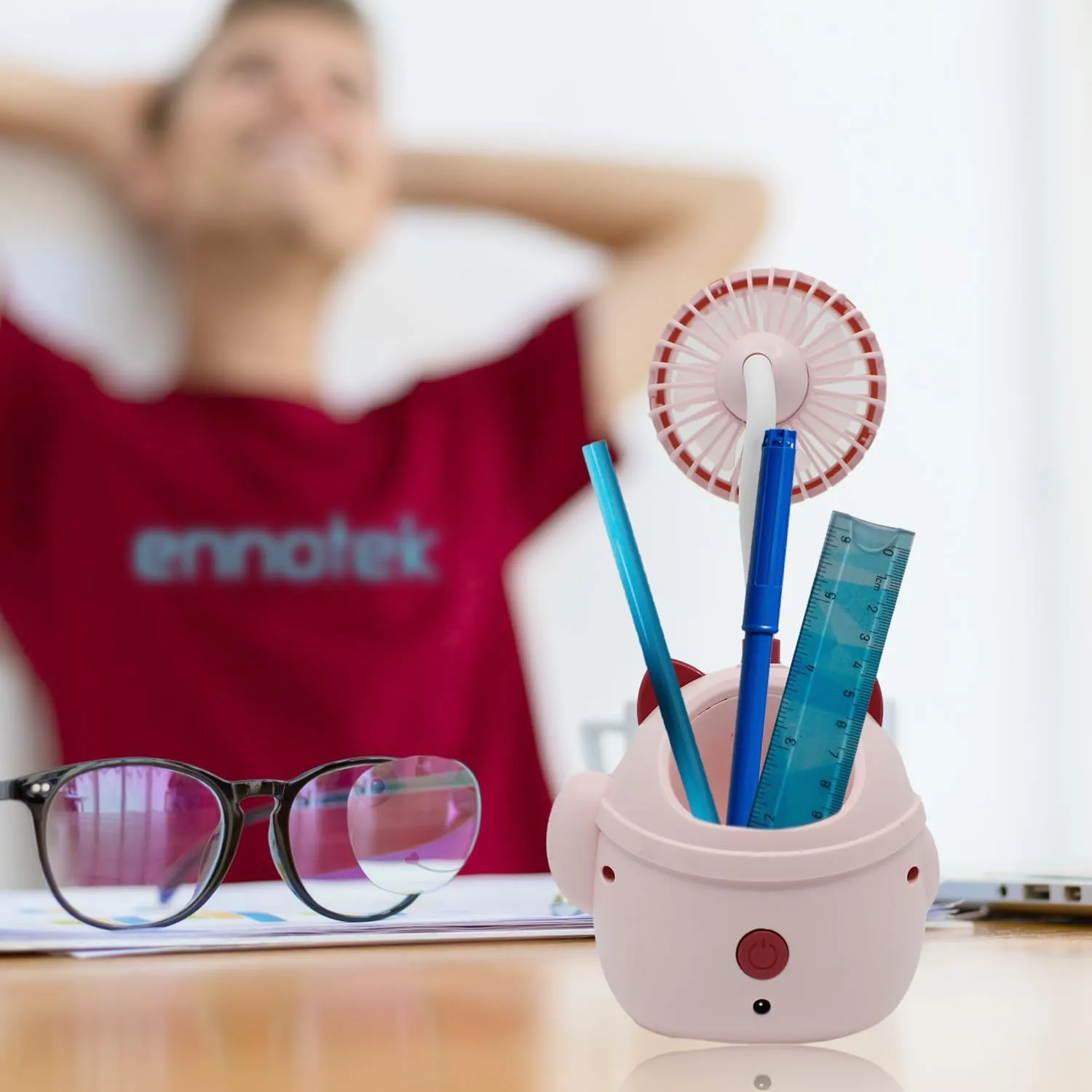 Cute Animal Table Top Pink Fan USB-C, Fun Office Desk Accessories, Desk Fans Small Quiet Electric Plug In, Small Plug In Fan, Table Fans, Cubical Accessories for Work (Pink Cat)