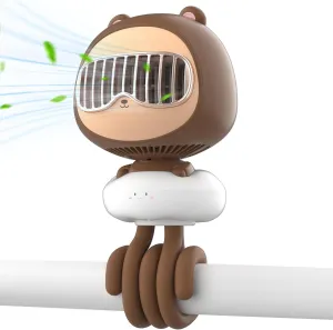 Cute Bear Stroller Fan Clip On for Baby, Portable Bladeless Fans 4 Speeds Oscillating, 4000mAh Rechargeable Battery Powered, Flexible Tripod Strong Cooling for Bedside Crib Car Seat Rear-mounted fan for childrens safety