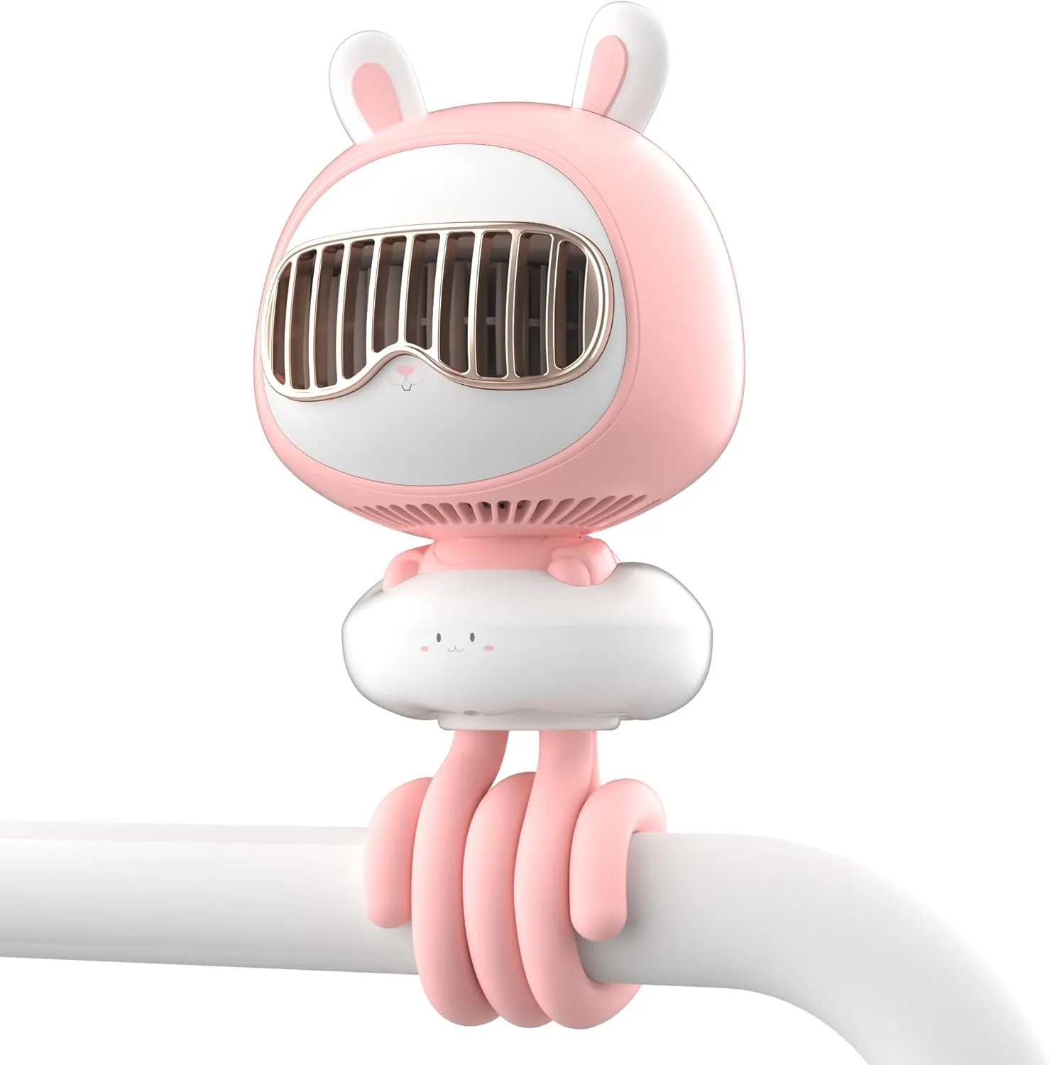 Cute Bunny Stroller Fan Clip On for Baby, Bladeless Fan 4000mAh Rechargeable Battery Operated, Flexible Tripod, 4 Speeds, Auto Oscillating, Small Cooling Fan for Kids Rear-mounted fan for childrens safety