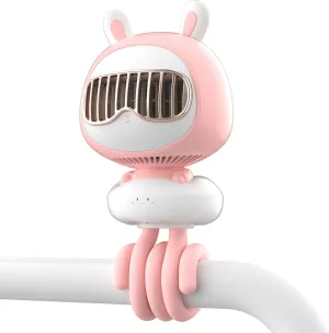 Cute Bunny Stroller Fan Clip On for Baby, Bladeless Fan 4000mAh Rechargeable Battery Operated, Flexible Tripod, 4 Speeds, Auto Oscillating, Small Cooling Fan for Kids Rear-mounted fan for childrens safety