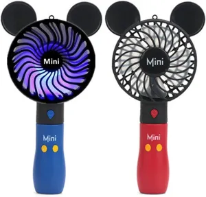 Cute Personal Mini Fan, Handheld & Portable USB Rechargeable Fan with Beautiful LED Light, 3 Adjustable Speeds, Portable Holder, for Indoor Or Outdoor Activities, Cute Mouse Solar-powered car fan for ventilation