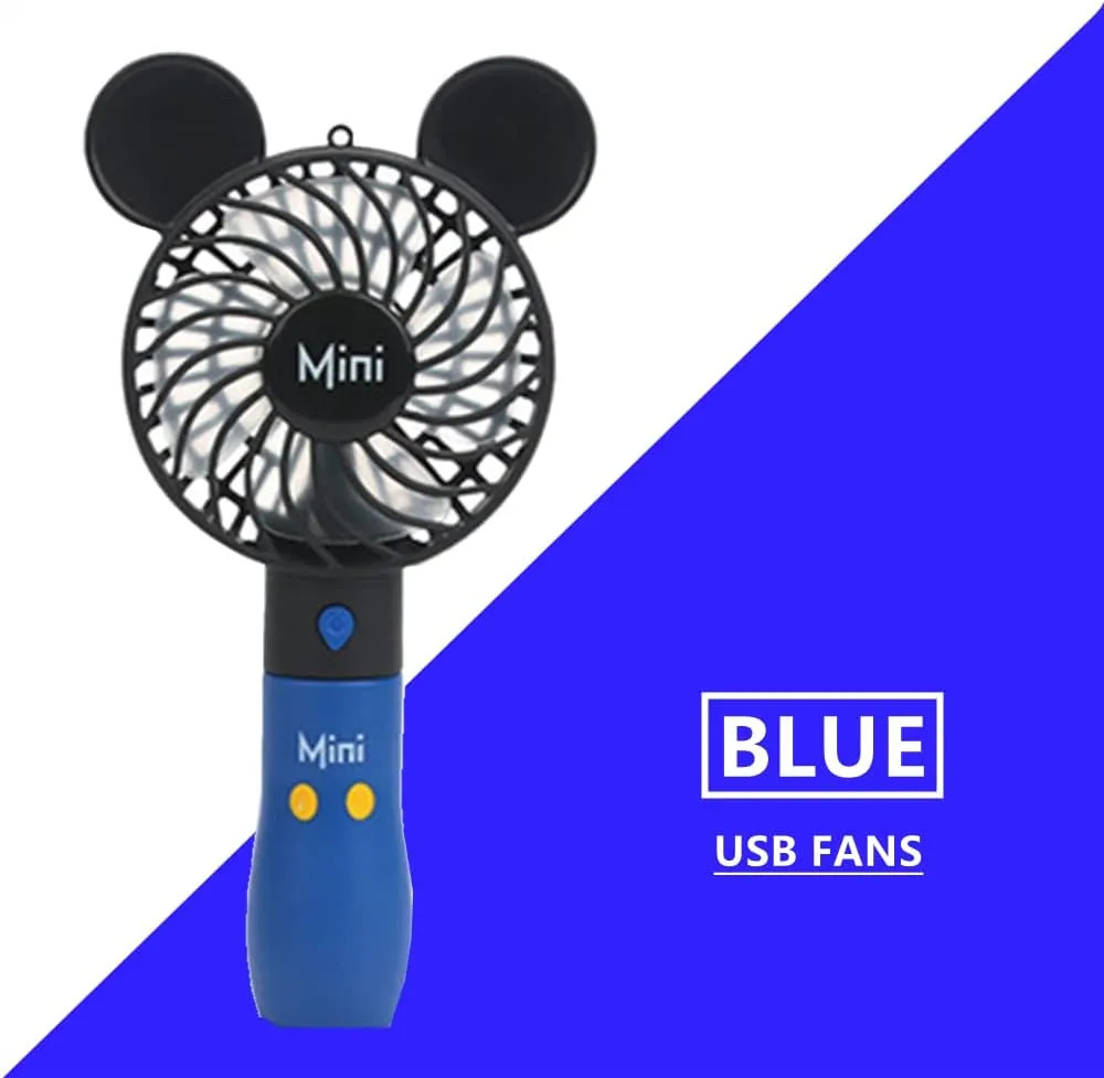 Cute Personal Mini Fan, Handheld & Portable USB Rechargeable Fan with Beautiful LED Light, 3 Adjustable Speeds, Portable Holder, for Indoor Or Outdoor Activities, Cute Mouse