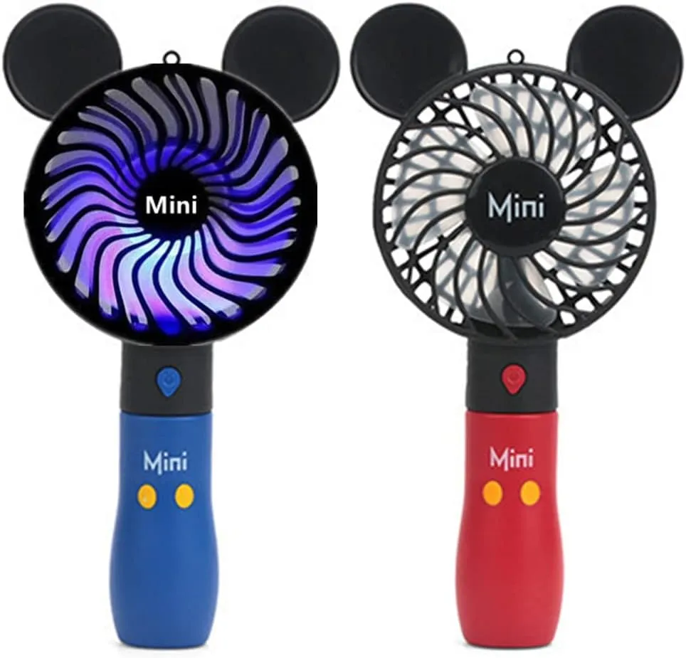 Cute Personal Mini Fan, Handheld & Portable USB Rechargeable Fan with Beautiful LED Light, 3 Adjustable Speeds, Portable Holder, for Indoor Or Outdoor Activities, Cute Mouse Solar-powered car fan for ventilation