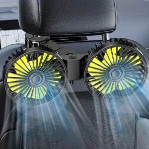 D-Lumina Automotive Electric Fans for Backseat Kids, Dual Head USB Car Amplifier Cooling Fan, Headrest 360 Degree Rotatable Rear Seat USB Portable Fan for SUV RV Truck, Pack of 1 Rear-mounted fan for childrens safety