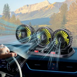 Dashboard Fan for Car, Triple Heads Car Cooling Fan (12V/1A Plug) Solar-powered car fan for ventilation