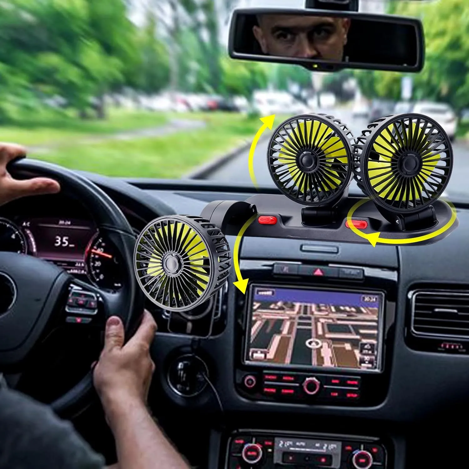Dashboard Fan for Car, Triple Heads Car Cooling Fan (12V/1A Plug)