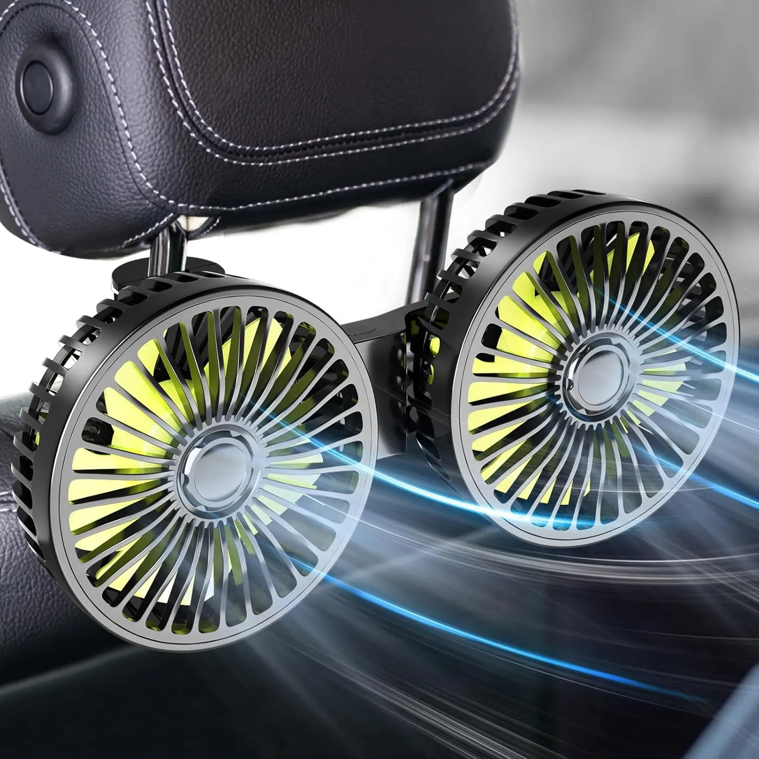 Dealswin Car Fan for Backseat kids, Dual Head USB Car Seat Fans, 360 Rotatable Strong Wind Rear Headrest CarFan for Baby, Air Circulation Fan with Adjustable Clip for Vehicles SUV RV 360-degree rotating fan for home use