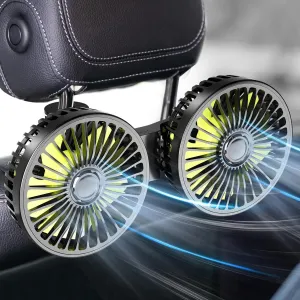 Dealswin Car Fan for Backseat kids, Dual Head USB Car Seat Fans, 360 Rotatable Strong Wind Rear Headrest CarFan for Baby, Air Circulation Fan with Adjustable Clip for Vehicles SUV RV 360-degree rotating fan for home use