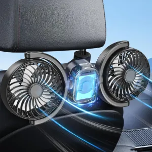 Dealswin Rechargeable Car Fan for Backseat Kids Baby, Battery and USB Dual Power Car Fans, Powerful 3 Speeds 360 Rotatable Dual Head Cooling Car Seat Fan for Sedan SUV RV Truck Vehicle Rear-mounted fan for childrens safety