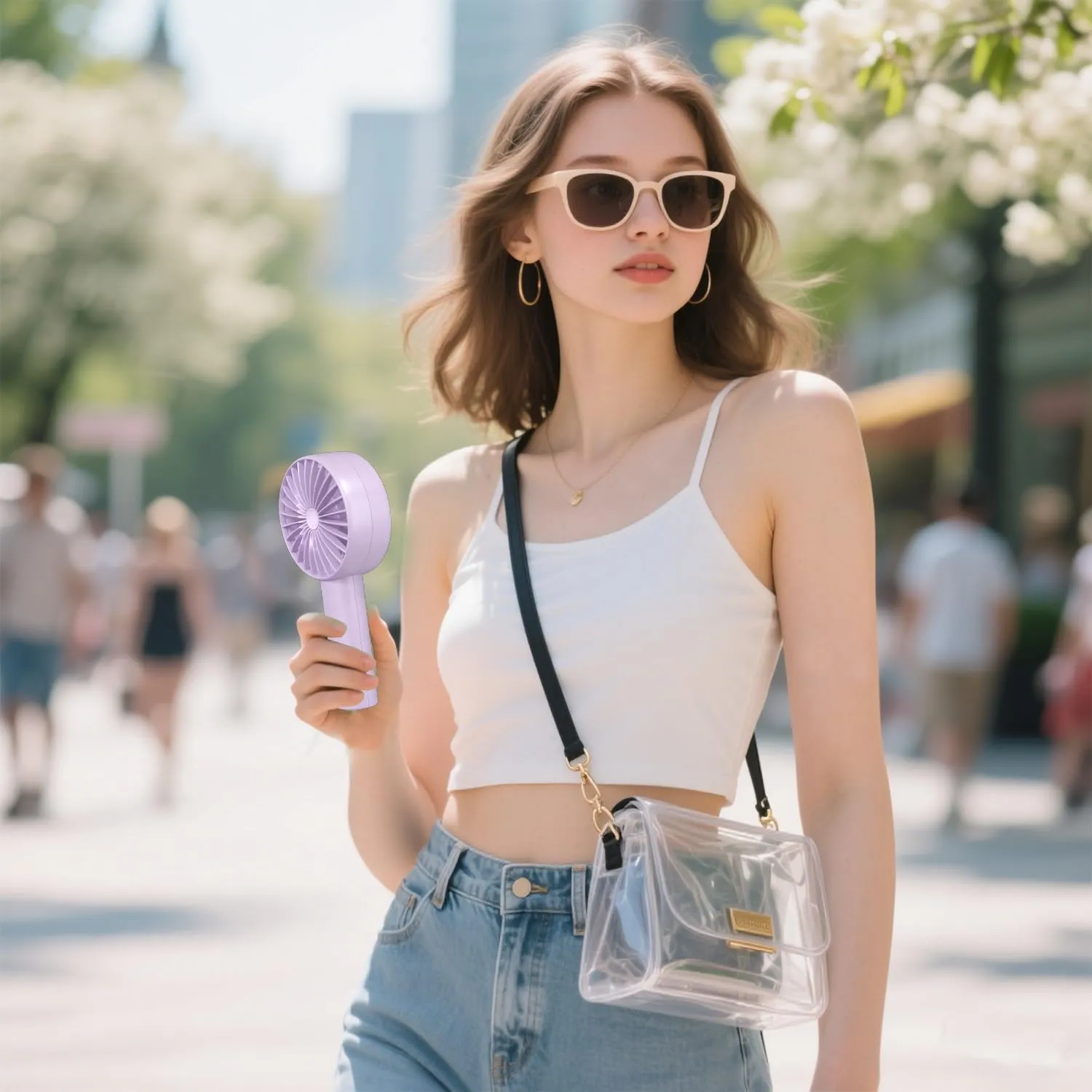 Decute Handheld Turbo Fan Strong Wind Mini Portable Fans, Hand Held USB-C Rechargeable Travel Fan for Indoor Makeup Office Desktop and Outdoor Beach, for Women Girl Men Boy(Purple)