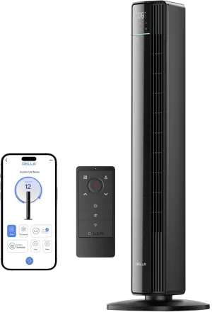 Della 42" Smart Tower Fan, Ultra Quiet 23dB Cooling Fan with 12 Speeds, 90 Oscillating, 28ft/s Airflow, DC Motor, 24H Timer, Voice/App/Remote Control for Bedroom Desktop fan with humidification feature