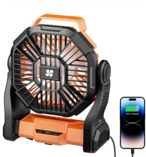 Deller 20400mAh Portable Rechargeable Fan, Tent Fan for Camping with LED Light & Hook, Battery Powered Fans for Beach Travel Treadmill Camping Gear Battery-powered portable fan