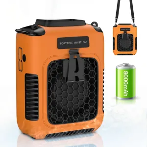 Deller Portable Waist Fan with Shirt Clip 8000mAh Rechargeable Cooling Fan 30H Runtime, 5500RPM Strong Airflow, 3 Speed Settings & LED Light Hands-Free Belt Fans for Outdoor Work Hiking Gardening Waist-mounted portable fan for outdoor use