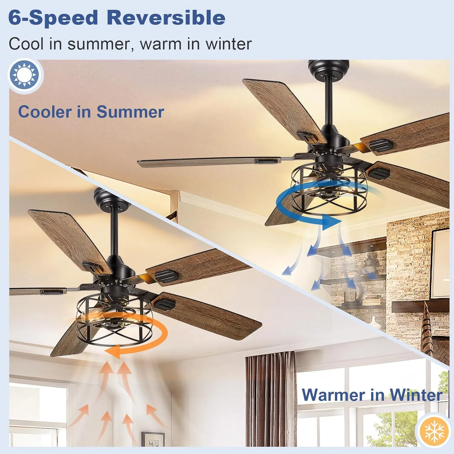 Depuley 52-Inch Ceiling Fans with Lights: Caged Ceiling Fans Dual Finish 5 Blades - Rustic Ceiling Fan with Remote Control for Farmhouse Living Room Outdoor Porch (E26 Bulb Included)