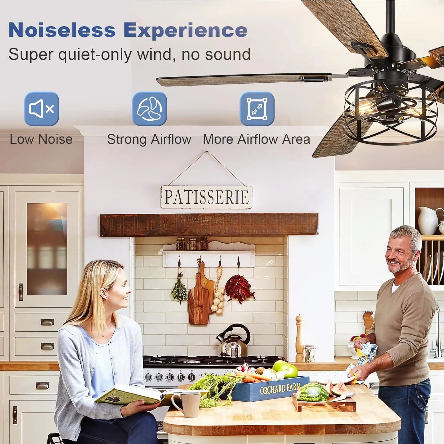 Depuley 52-Inch Ceiling Fans with Lights: Caged Ceiling Fans Dual Finish 5 Blades - Rustic Ceiling Fan with Remote Control for Farmhouse Living Room Outdoor Porch (E26 Bulb Included)