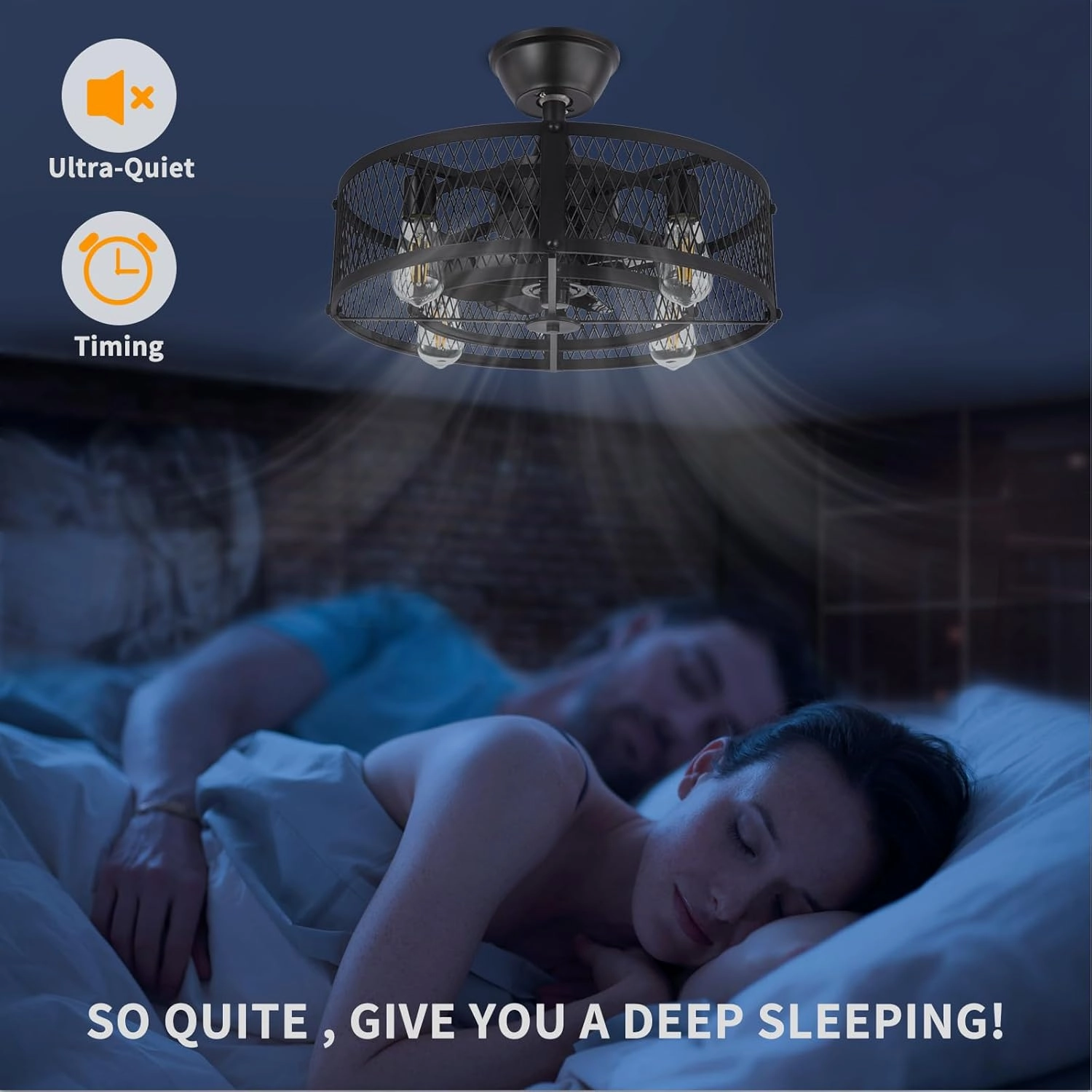 Depuley Outdoor Ceiling Fan with Light: 20" Caged Ceiling Fans with Remote App Control for Patio Kitchen Bedroom - Farmhouse Fandelier Flush Mount Lights Fixture Reversible 6 Speed Timer Black