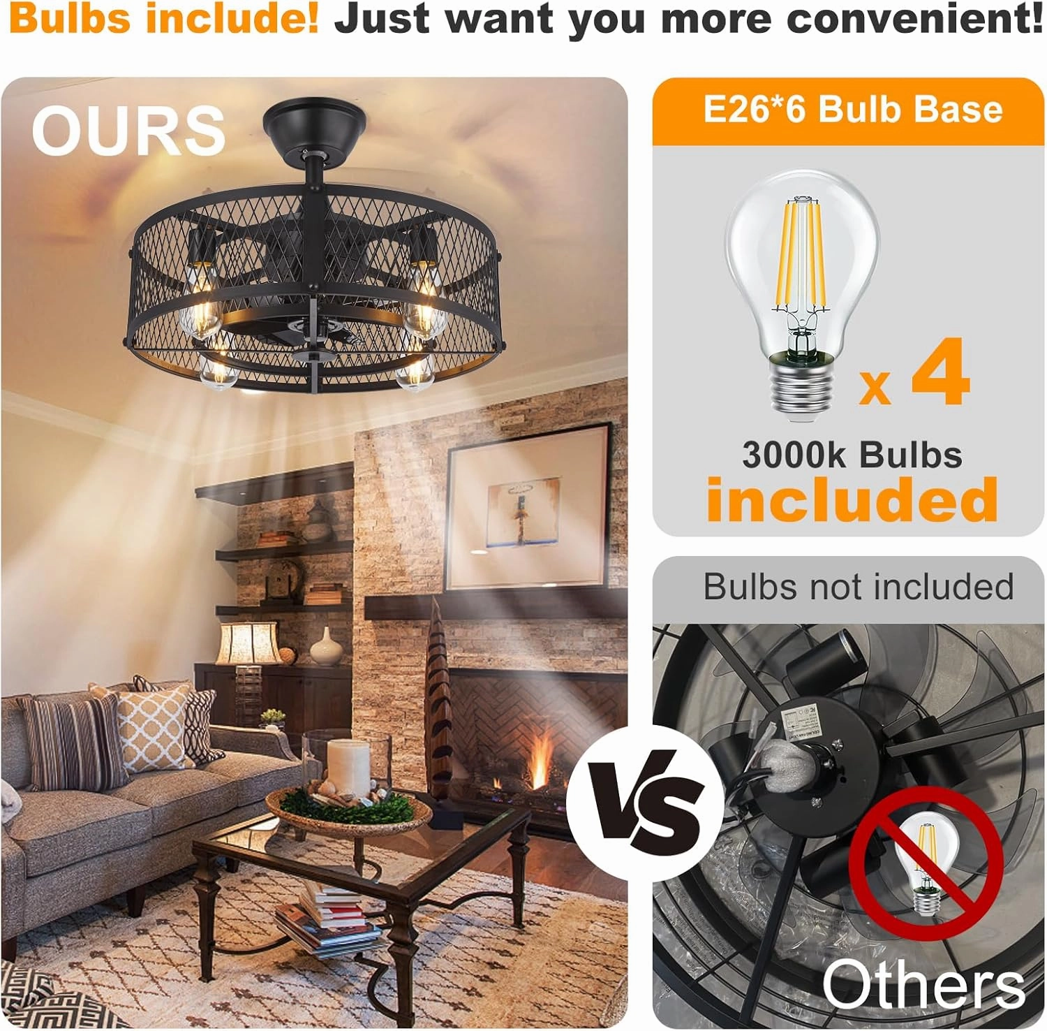 Depuley Outdoor Ceiling Fan with Light: 20" Caged Ceiling Fans with Remote App Control for Patio Kitchen Bedroom - Farmhouse Fandelier Flush Mount Lights Fixture Reversible 6 Speed Timer Black