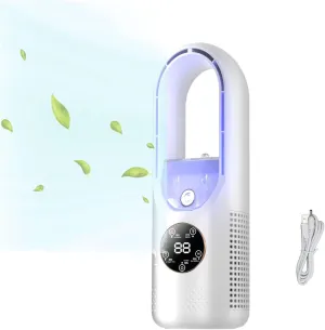 Desk Bladeless Fan with Humidifier, Small Personal Misting Fan for Sleep with 6 Speeds, Quiet Bedside Fans for Bedroom with Timer and LED Light, Table Fan for Home Office Desktop Desktop fan with humidification feature