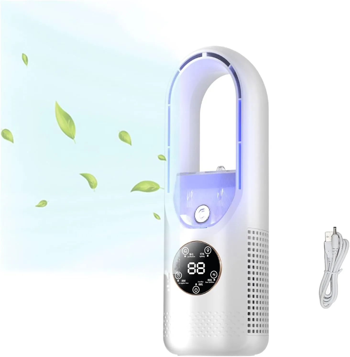 Desk Bladeless Fan with Humidifier, Small Personal Misting Fan for Sleep with 6 Speeds, Quiet Bedside Fans for Bedroom with Timer and LED Light, Table Fan for Home Office Desktop Desktop fan with humidification feature