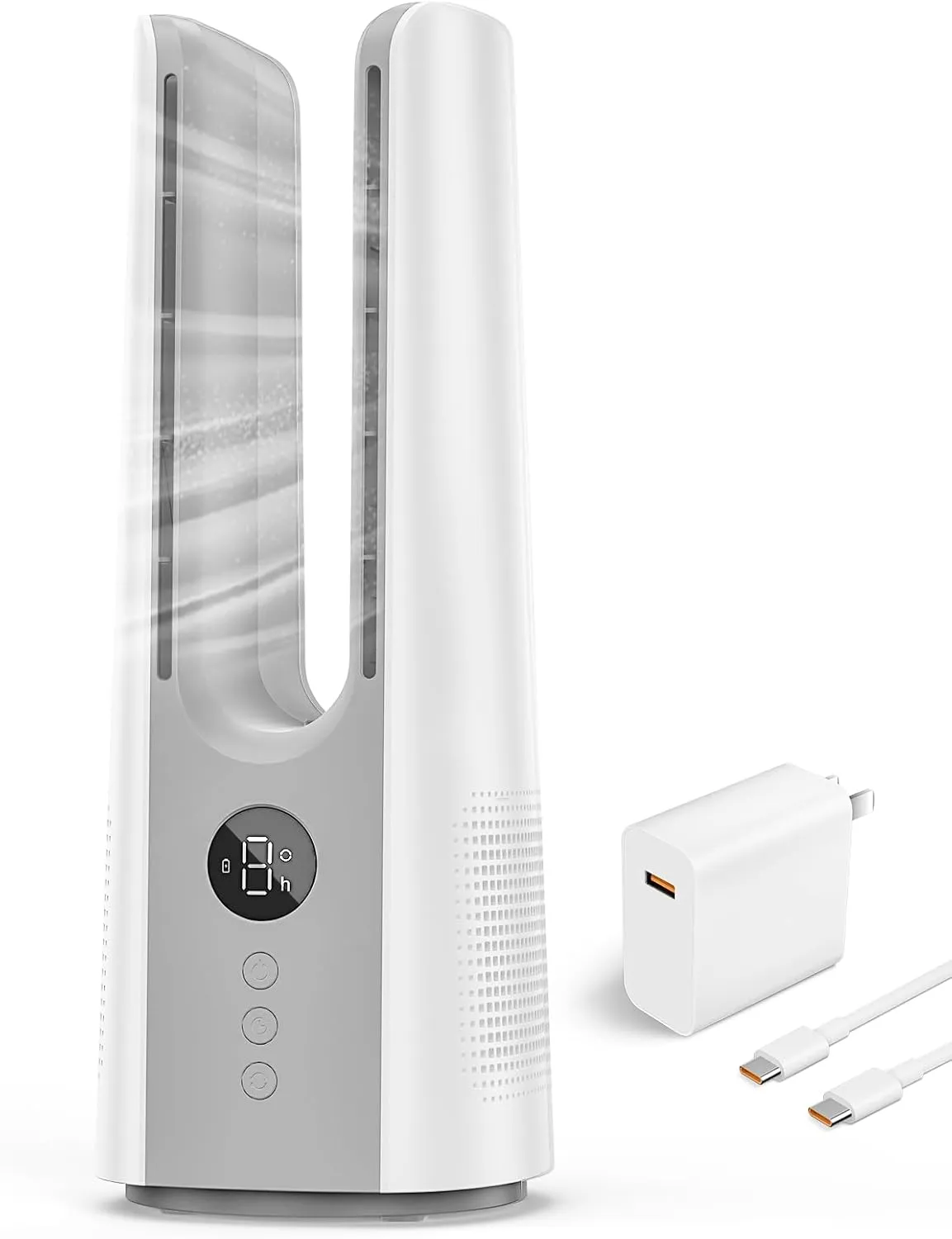 Desk Fan, 13.4 Inch Portable Bladeless Fan, Small Quiet Table Fan with 60Oscillating, 9 Speeds & 9H Timer, LED Display, Button Control, Easy to Clean, Personal Desktop Fan for Bedroom, OfficeWhite USB desktop fan for workspace