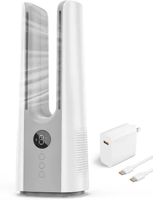 Desk Fan, 13.4 Inch Portable Bladeless Fan, Small Quiet Table Fan with 60Oscillating, 9 Speeds & 9H Timer, LED Display, Button Control, Easy to Clean, Personal Desktop Fan for Bedroom, OfficeWhite USB desktop fan for workspace