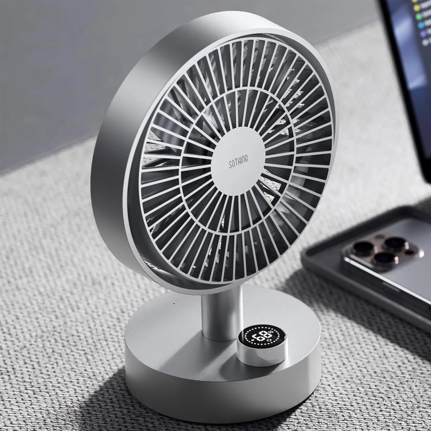 Desk Fan, 18dB Ultra-Quiet, 6.6-inch Small Fan with 10-Speed, 160 Oscillating, 7hrs Battery Life, USB-C Rechargeable, Digital Display, Small Desk Fan for Bedroom, Dorm, Office - Silver Desktop fan with humidification feature