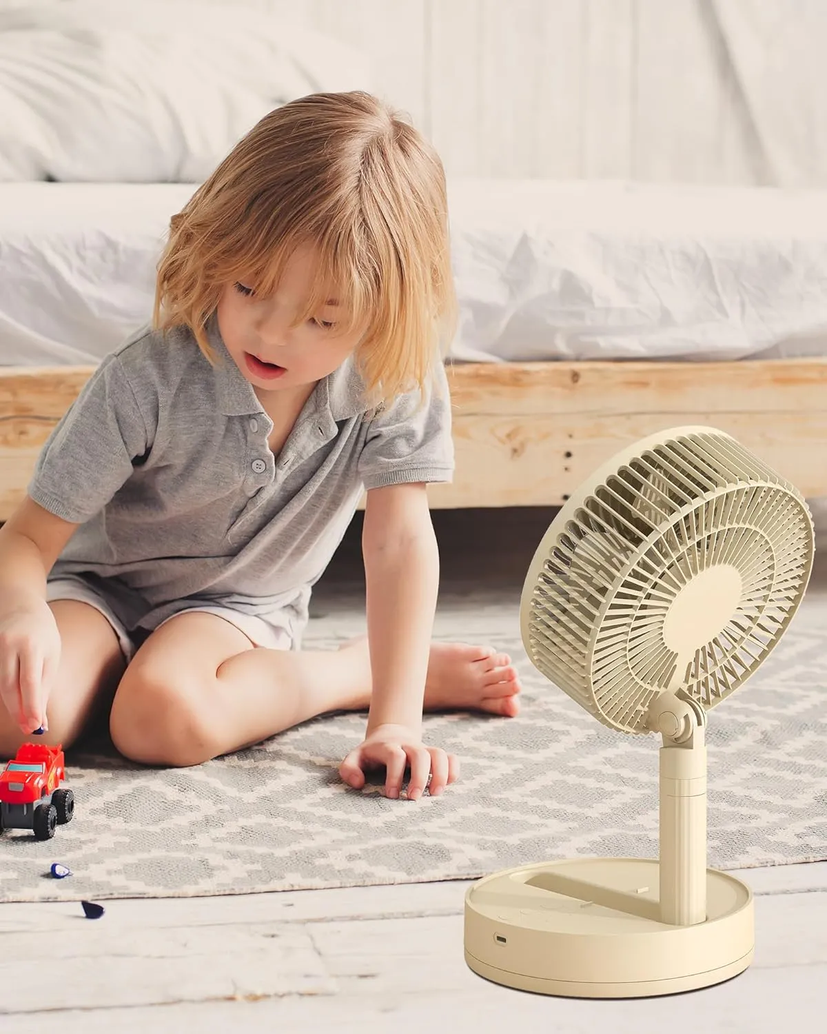 Desk Fan, 5400mAh Rechargeable Oscillating Portable Fan,8'' Battery Powered Fan for Bedroom, 4 Speeds  8H Timer Small Travel Fans for Outdoor, Khaki