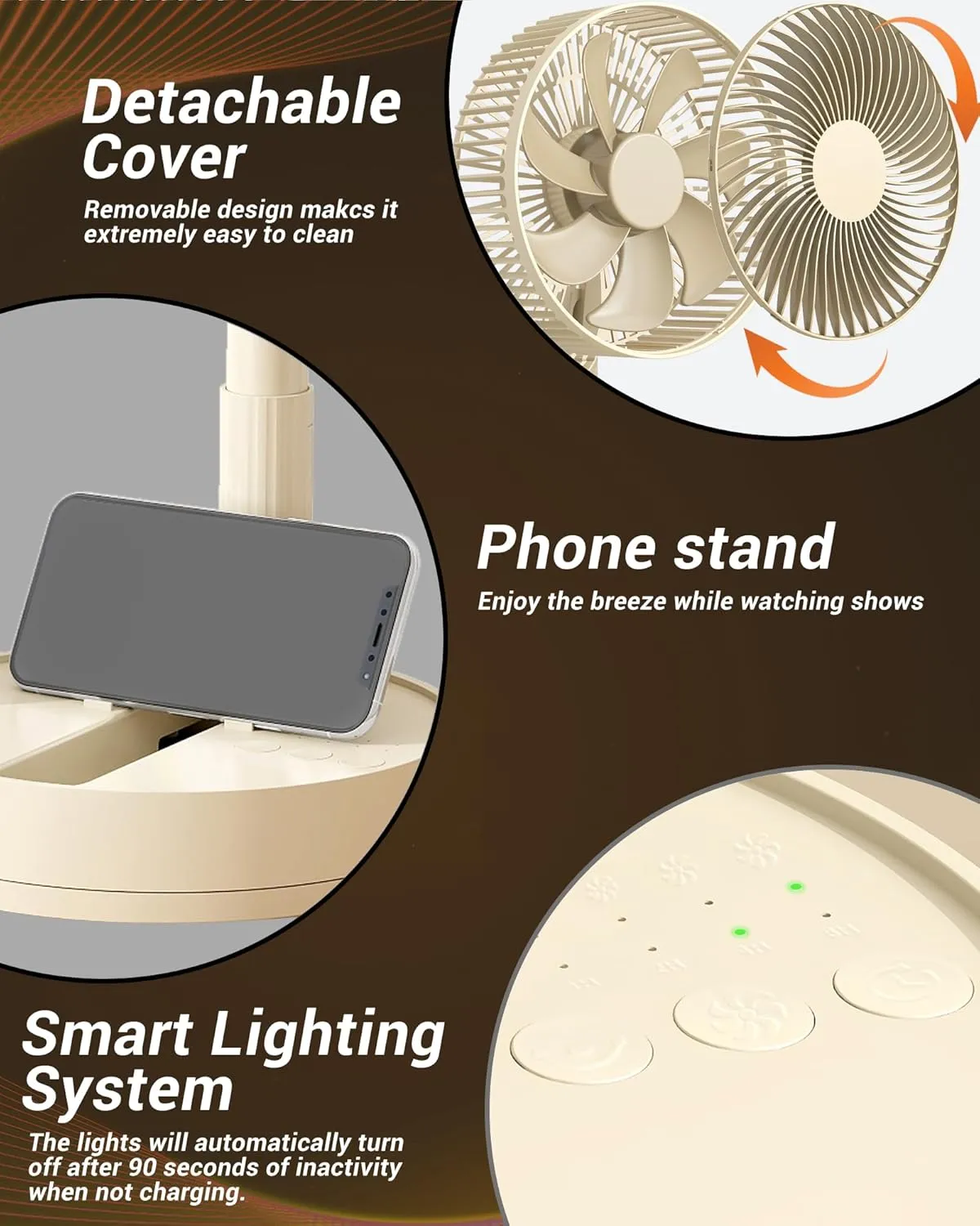 Desk Fan, 5400mAh Rechargeable Oscillating Portable Fan,8'' Battery Powered Fan for Bedroom, 4 Speeds  8H Timer Small Travel Fans for Outdoor, Khaki